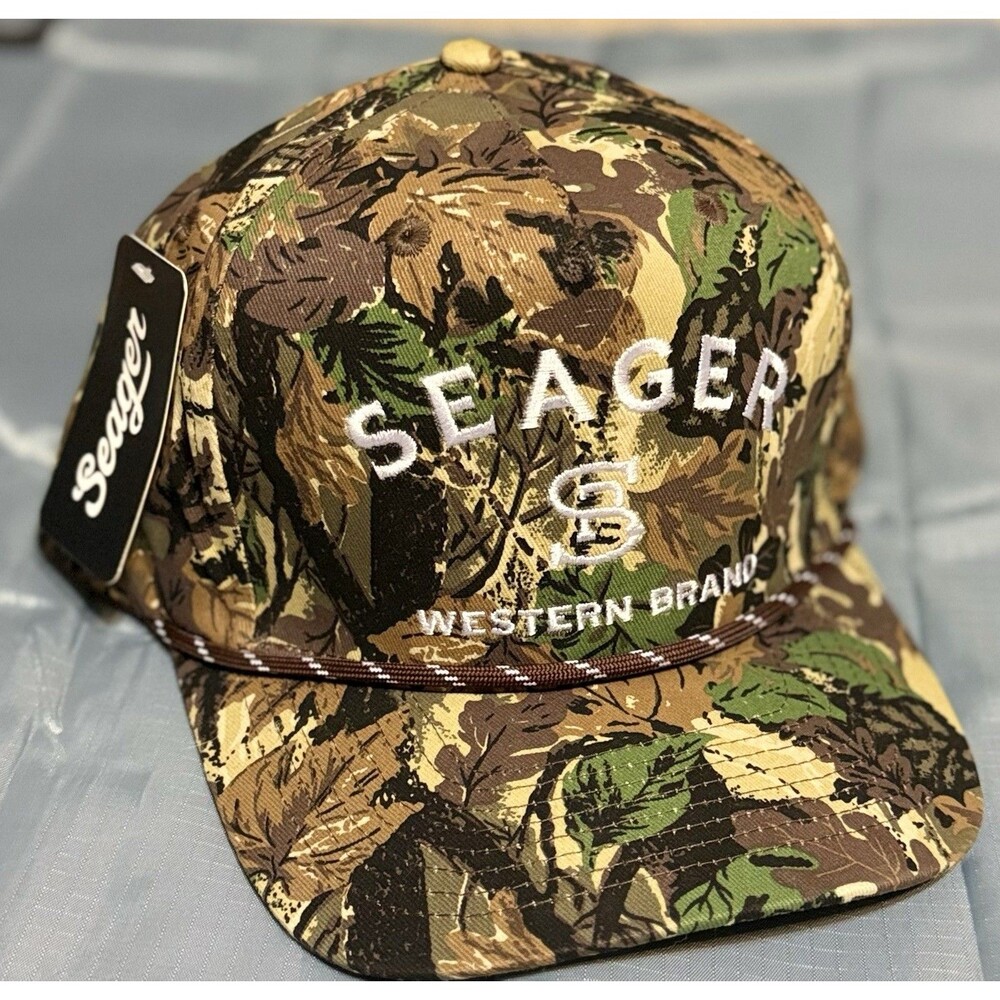New Seager Western Brand Camo Rope Hat Oak Leaf Snapback Cap NWT
